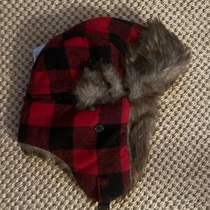 Plaid Red and Black Adult Trapper Hat